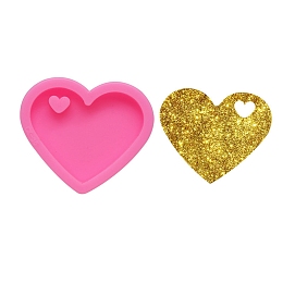 Honeyhandy Heart DIY Pendant Silicone Molds, for Keychain Making, Resin Casting Molds, For UV Resin, Epoxy Resin Jewelry Making, Hot Pink, 44x52x9mm, Inner Diameter: 43x30mm