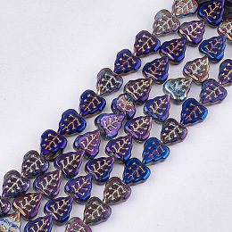 NBEADS Electroplate Glass Beads Strands, Leaf, SlateBlue, 12x10.5x4.5mm, Hole: 0.8mm; about 54pcs/strand, 25.5"