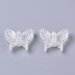 Honeyhandy Transparent Acrylic Beads, AB Color Plating, Butterfly, Floral White, 12.5x15x4.5mm, Hole: 1.2mm