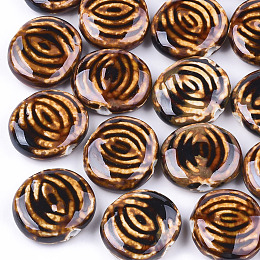 Honeyhandy Handmade Porcelain Beads, Fancy Antique Glazed Porcelain, Flat Round, Chocolate, 23~24x24~27x9~10mm, Hole: 3mm