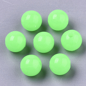Honeyhandy Luminous Acrylic Beads, Glow in the Dark, Round, Lawn Green, 8mm, Hole: 1.8mm