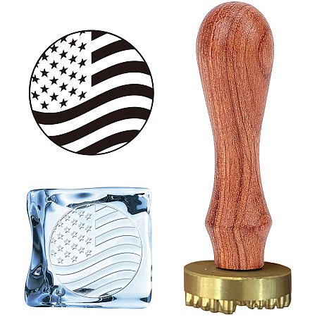 CRASPIRE Ice Stamp American Flag Ice Cube Stamp Ice Branding Stamp with Removable Brass Head & Wood Handle Vintage 1.2