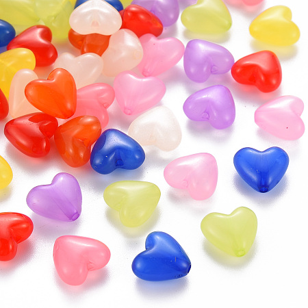 Arricraft Transparent Acrylic Beads, Dyed, Heart, Mixed Color, 10x10.5x5.5mm, Hole: 1.5mm, about 1226pcs/500g