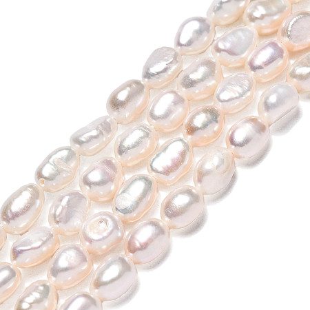 Grade AA Natural Cultured Freshwater Pearl Beads Strands, Two Sides Polished, White, 7x5.5mm, Hole: 0.7mm, about 49pcs/strand, 14.57''(37cm)