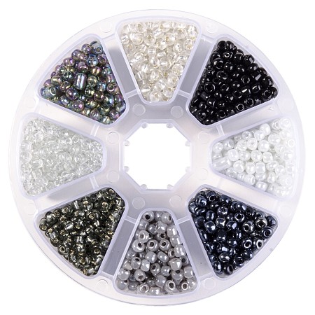PandaHall Elite Mixed Black 6/0 Round Glass Seed Beads Diameter 4mm Loose Beads for Jewelry Making, about 1440pcs/box