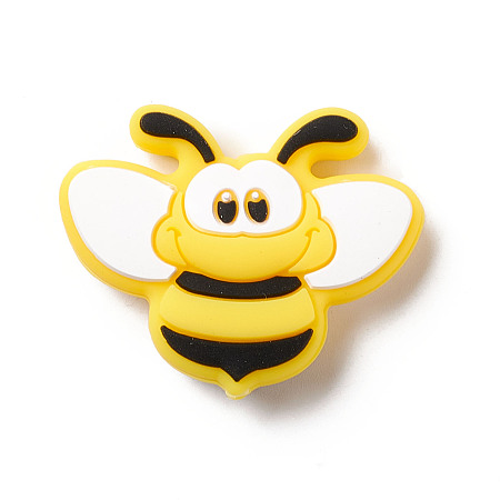 Honeyhandy Silicone Focal Beads, Baby Chew Teething Beads, Bee, Yellow, 30x37x9.5mm, Hole: 2mm