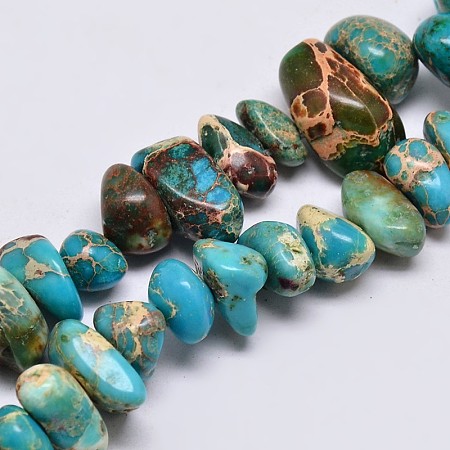 Honeyhandy Natural Imperial Jasper Beads Strands, Chips, Dyed, Sky Blue, 8~16x4~10mm, Hole: 1mm, about 15.7 inch