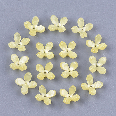 Honeyhandy Cellulose Acetate(Resin) Bead Caps, 4-Petal, Flower, Yellow, 13x13x3mm, Hole: 1mm