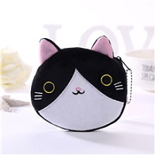 Honeyhandy Cute Cat Velvet Zipper Wallets with Tag Chain, Coin Purses, Change Purse for Women & Girls, White, 12.5x11.5cm