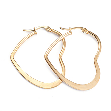 Honeyhandy 201 Stainless Steel Hoop Earrings, with 304 Stainless Steel Pins, Flat Heart, Golden, 38x31.5x1.5~2mm, Pin: 1x0.7mm