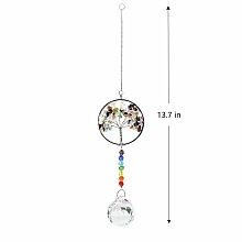 Honeyhandy Big Pendant Decorations, Hanging Sun Catchers, Chakra Theme K9 Crystal Glass, Flat Round with Tree of Life, Colorful, 34.8cm