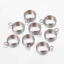 Honeyhandy 304 Stainless Steel Pendant Cabochon Settings, Plain Edge Bezel Cups, Flat Round Charms, Stainless Steel Color, 12x9x2.5mm, Hole: 2mm, 7mm Inner Diameter