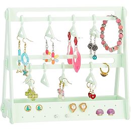 PandaHall Elite 68 Holes Earring Organizer with Mini Hangers 2-Tiers Coat Hanger Earring Display Stands for Selling Earring Hanging Acrylic Ear Studs Display Rack for Retail Show Exhibition Green