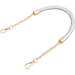 Arricraft Purse Chain Handle PU Leather Braided Bag Handle Shoulder Strap Replacement Handbag Clutch Bag Handle with Gold Swivel Buckles DIY Bag Making Supplies (Silver)