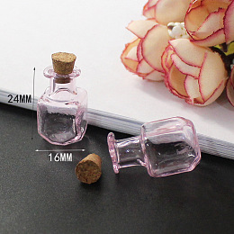 Honeyhandy Miniature Glass Bottles, with Cork Stoppers, Empty Wishing Bottles, for Dollhouse Accessories, Jewelry Making, Square, 24x14mm