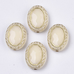 Honeyhandy Plating Acrylic Beads, Metal Enlaced, Oval, Bisque, 17.5x13.5x6mm, Hole: 1.6mm, about 590pcs/500g