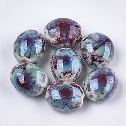 Honeyhandy Handmade Porcelain Beads, Fancy Antique Glazed Porcelain, Oval, Colorful, 20~21x17.5~18x12~13mm, Hole: 2.5~3mm