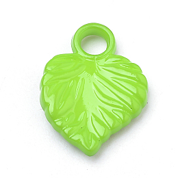 Honeyhandy Opaque Acrylic Pendants, Leaf, Lime Green, 19x14x3mm, Hole: 3mm, about 1135pcs/500g