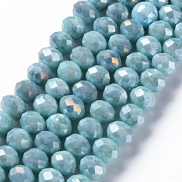 ARRICRAFT Opaque Baking Painted Glass Beads Strands, Faceted, Flat Round, Dark Turquoise, 10x8mm, Hole: 1.5mm, about 66pcs/strand, 21.06 inch~21.26 inch(53.5~54cm)