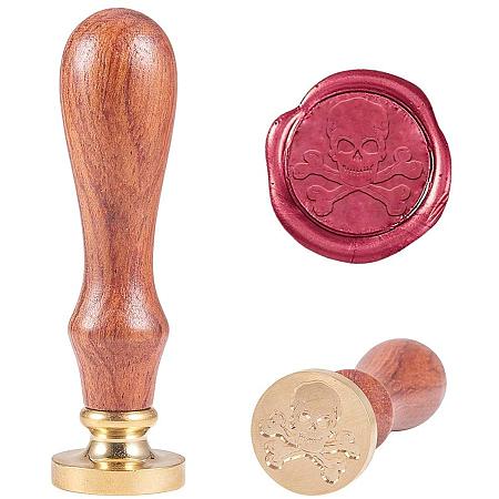 PandaHall Elite Skeleton Skull Wax Seal Stamp with Wooden Handle Removable Vintage Retro Sealing Stamp for Halloween Embellishment of Envelopes, Invitations, Wine Packages, Gift Packing