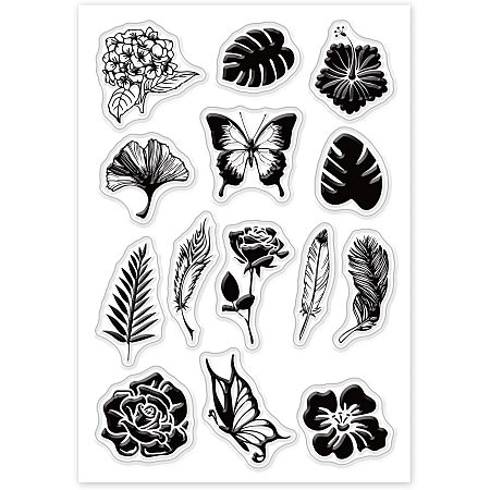 GLOBLELAND Butterfly Flower and Leaves Clear Stamps Silicone Transparent Stamps for Card Making Photo Album Decoration and DIY Scrapbooking