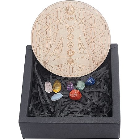 SUNNYCLUE Healing Crystals Stones Set 21pcs 7 Colors Chakra Stones Clear Quartz Crystal Wands for Healing & Wood Plate for Meditation Yoga Collection