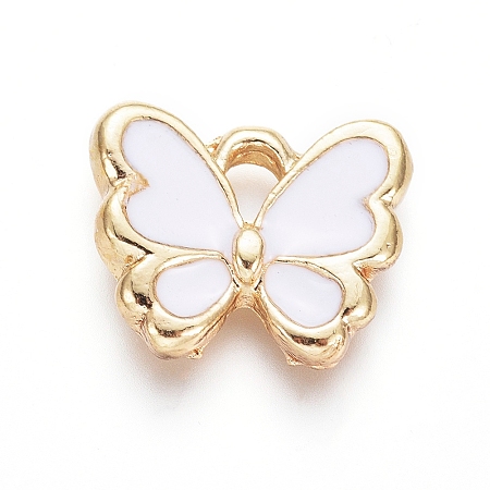 Light Gold Plated Alloy Charms, with Enamel, Butterfly, White, 10.5x12.5x2.5mm, Hole: 2mm