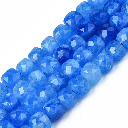 Natural Quartz Beads Strands, Dyed, Faceted, Cube, Royal Blue, 5.5x6x6mm, Hole: 1mm, about 61~62pcs/srand, 12.99 inch~13.19 inch(33cm~33.5cm)