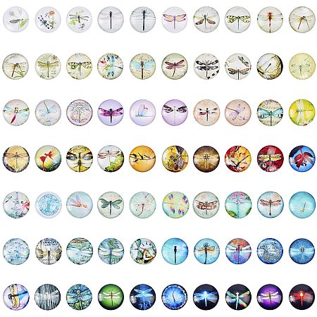 Arricraft 70 Pcs 25mm Printed Glass Cabochons, Flatback Dome Cabochons, Mosaic Tile for Photo Pendant Making Jewelry, Dragonfly