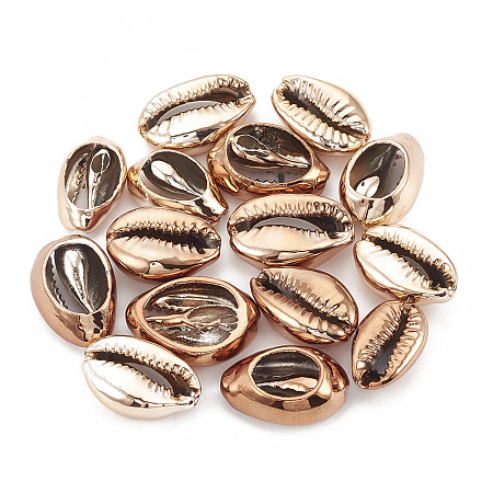 Electroplated Sea Shell Beads, Undrilled/No Hole Beads, Cowrie Shells, Coral, 17~21x11~14x6~8mm