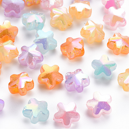 ARRICRAFT Imitation Jelly Acrylic Beads, AB Color Plated, Flower, Mixed Color, 11x12x7.5mm, Hole: 2.5mm, about 890pcs/500g