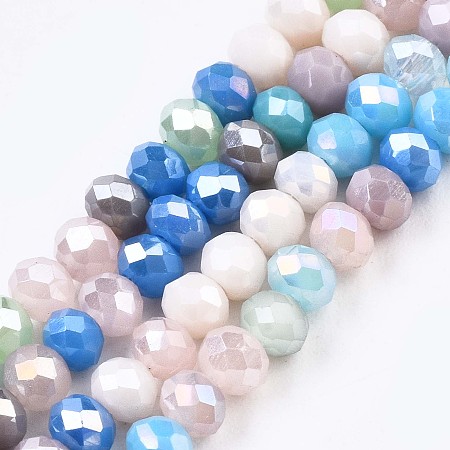 ARRICRAFT Glass Beads Strands, AB Color Plated, Faceted, Rondelle, Colorful, 3.5x3mm, Hole: 0.8mm, about 132~140pcs/strand, 14.80 inches~15.16 inches(37.6cm~38.5cm)