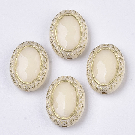 Honeyhandy Plating Acrylic Beads, Metal Enlaced, Oval, Bisque, 17.5x13.5x6mm, Hole: 1.6mm