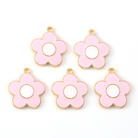 Honeyhandy Alloy Enamel Pendants, Flower, Light Gold, Pearl Pink, 21.5x19x2mm, Hole: 1.6mm