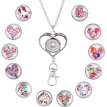 SUNNYCLUE 1 Box 12Pcs Snap Button Necklace Badge Lanyard Women Office Badge Lanyard Flower Removable Snap Buttons Interchangeable Snap Charms Lanyards Necklace for Women Teacher Stundent Gift