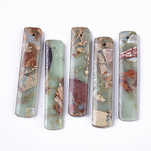 Honeyhandy Natural Aqua Terra Jasper Pendants, Rectangle, 48x10x4mm, Hole: 1.2mm