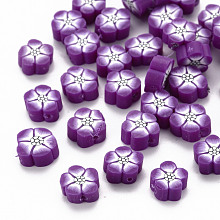 Honeyhandy Handmade Polymer Clay Beads, Flower, Purple, 9~10x9~10x4~5mm, Hole: 1.2mm