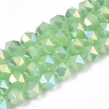 Honeyhandy Electroplate Glass Beads Strands, Imitation Jade, AB Color Plated, Faceted, Round, Light Green, 6x6x6mm, Hole: 1mm, about 100pcs/strand, 22.24 inhes(56.5cm)