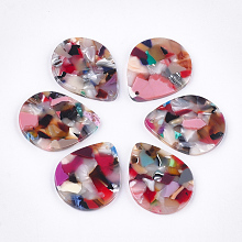 Honeyhandy Cellulose Acetate(Resin) Pendants, teardrop, Colorful, 29x23x2.5mm, Hole: 1.5mm