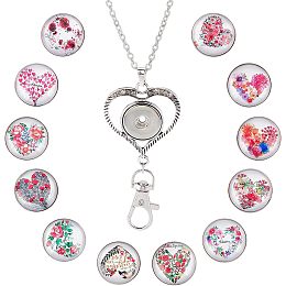 SUNNYCLUE 1 Box 12Pcs Snap Button Necklace Badge Lanyard Women Office Badge Lanyard Flower Removable Snap Buttons Interchangeable Snap Charms Lanyards Necklace for Women Teacher Stundent Gift