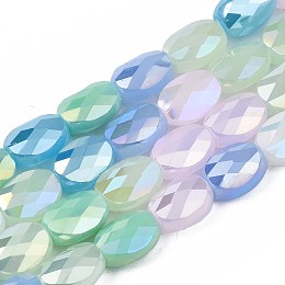 ARRICRAFT Electroplate Glass Beads Strands, AB Color Plated, Faceted, Oval, Sky Blue, 8x6x4mm, Hole: 1.2mm, about 69~70pcs/strand, 22.83~23.03inch(58~58.5cm)