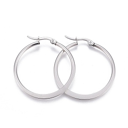 Honeyhandy 201 Stainless Steel Hoop Earrings, with 304 Stainless Steel Pin, Hypoallergenic Earrings, Flat Ring Shape, Stainless Steel Color, 56.5x54.5x2mm, Pin: 0.8mm