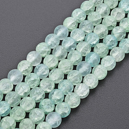 Honeyhandy Crackle Glass Beads Strands, Dyed & Heated, Frosted, Round, Light Green, 6mm, Hole: 1mm, about 65~68pcs/strand, 15.35~15.75 inch(39~40cm)