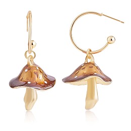 Arricraft Enamel Mushroom Dangle Stud Earrings, Gold Plated Alloy  Half Hoop Earrings for Women, Brown, 47x24.5mm, Pin: 0.7mm