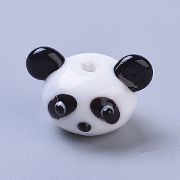 Honeyhandy Handmade Lampwork Beads, Cartoon Panda, Black, 14.5~16x18~21.5x16mm, Hole: 2mm