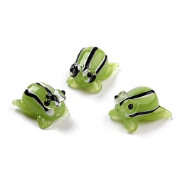 Honeyhandy Handmade Lampwork Beads, Cartoon Style, Frog, Yellow Green, 13~15x11~13x8~9.5mm, Hole: 1~1.7mm