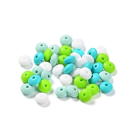 Honeyhandy Rondelle Food Grade Eco-Friendly Silicone Focal Beads, Chewing Beads For Teethers, DIY Nursing Necklaces Making, Lawn Green, 11.5x7mm, Hole: 2.5mm, 4 colors, 10pcs/color, 40pcs/bag