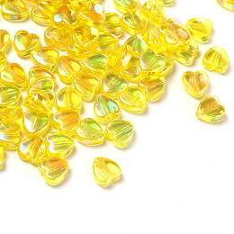 Honeyhandy 100Pcs Eco-Friendly Transparent Acrylic Beads, Dyed, AB Color, Heart, Yellow, 8x8x3mm, Hole: 1.5mm