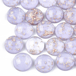 Honeyhandy Resin Cabochons, with Glitter Powder and Gold Foil, Half Round, Lilac, 12x5.5mm