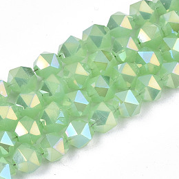 Honeyhandy Electroplate Glass Beads Strands, Imitation Jade, AB Color Plated, Faceted, Round, Light Green, 6x6x6mm, Hole: 1mm, about 100pcs/strand, 22.24 inhes(56.5cm)